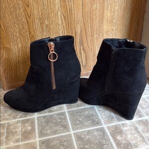 BAMBOO Black Ankle Boots with Wedge Heel